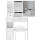 Okak Vanity Tables and Stool Set with 29.2 Small Left-Drawer,Dressing Table with Oversized Touch-Sensitive Sliding LED Mirror,White