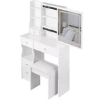 Coiffeuses et tabouret Okak avec petit tiroir gauche de 29,2, table de maquillage avec miroir LED coulissant tactile surdimensionné, blanc