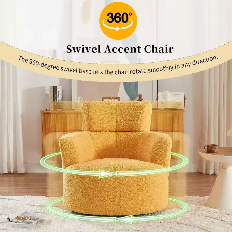 Fauteuil pivotant Okak 360, fauteuil d'appoint en peluche avec appuie-tête réglable, chaises confortables pour le salon, le bureau, la chambre