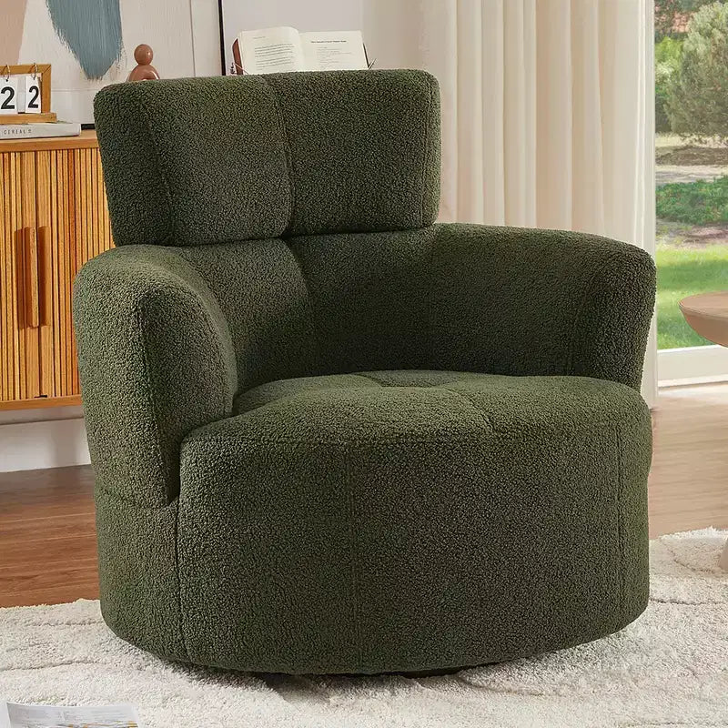 Fauteuil pivotant Okak 360, fauteuil d'appoint en peluche avec appuie-tête réglable, chaises confortables pour le salon, le bureau, la chambre