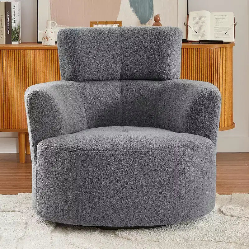 Fauteuil pivotant Okak 360, fauteuil d'appoint en peluche avec appuie-tête réglable, chaises confortables pour le salon, le bureau, la chambre