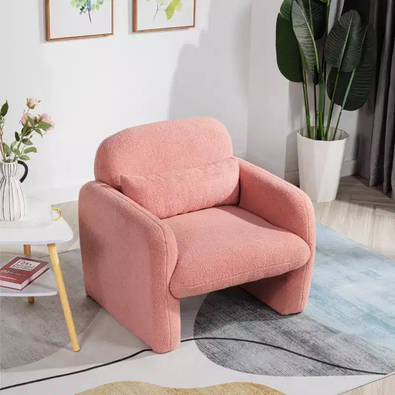 Fauteuil d'appoint minimaliste Okak en tissu polaire Teddy avec oreiller douillet, fauteuil simple pour salon, bureau, chambre à coucher