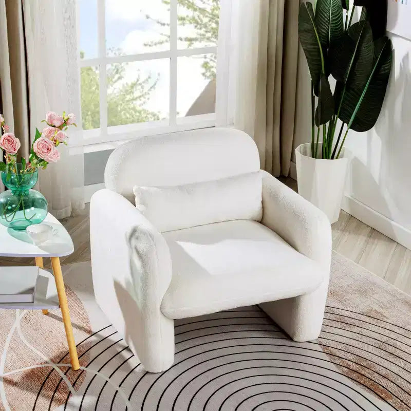 Fauteuil d'appoint minimaliste Okak en tissu polaire Teddy avec oreiller douillet, fauteuil simple pour salon, bureau, chambre à coucher