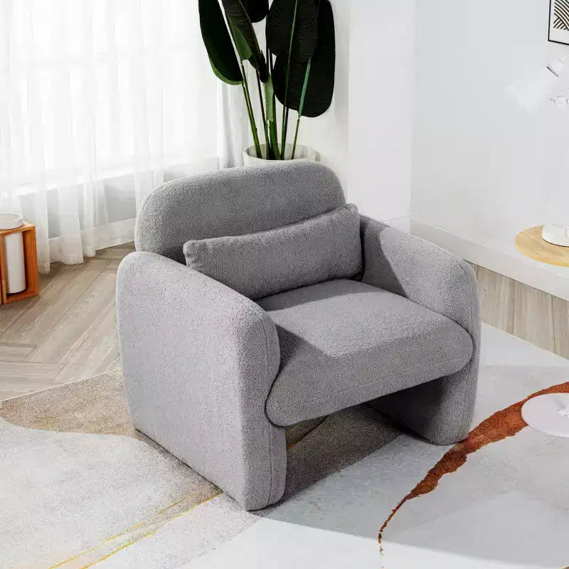 Fauteuil d'appoint minimaliste Okak en tissu polaire Teddy avec oreiller douillet, fauteuil simple pour salon, bureau, chambre à coucher
