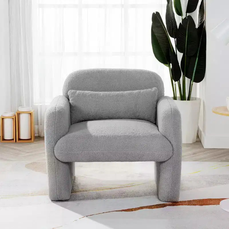 Fauteuil d'appoint minimaliste Okak en tissu polaire Teddy avec oreiller douillet, fauteuil simple pour salon, bureau, chambre à coucher