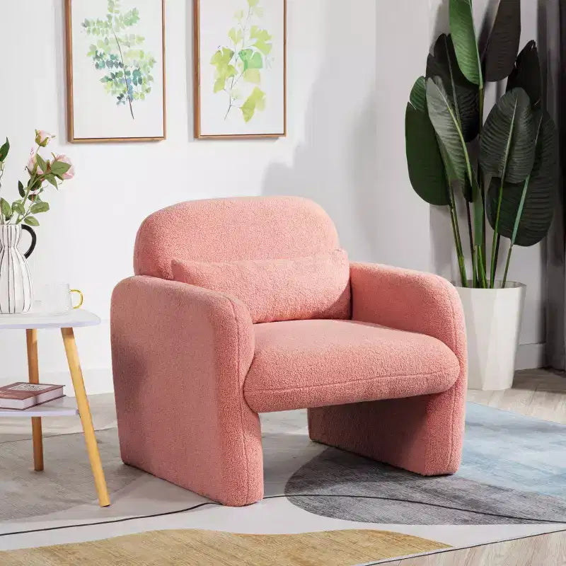 Fauteuil d'appoint minimaliste Okak en tissu polaire Teddy avec oreiller douillet, fauteuil simple pour salon, bureau, chambre à coucher