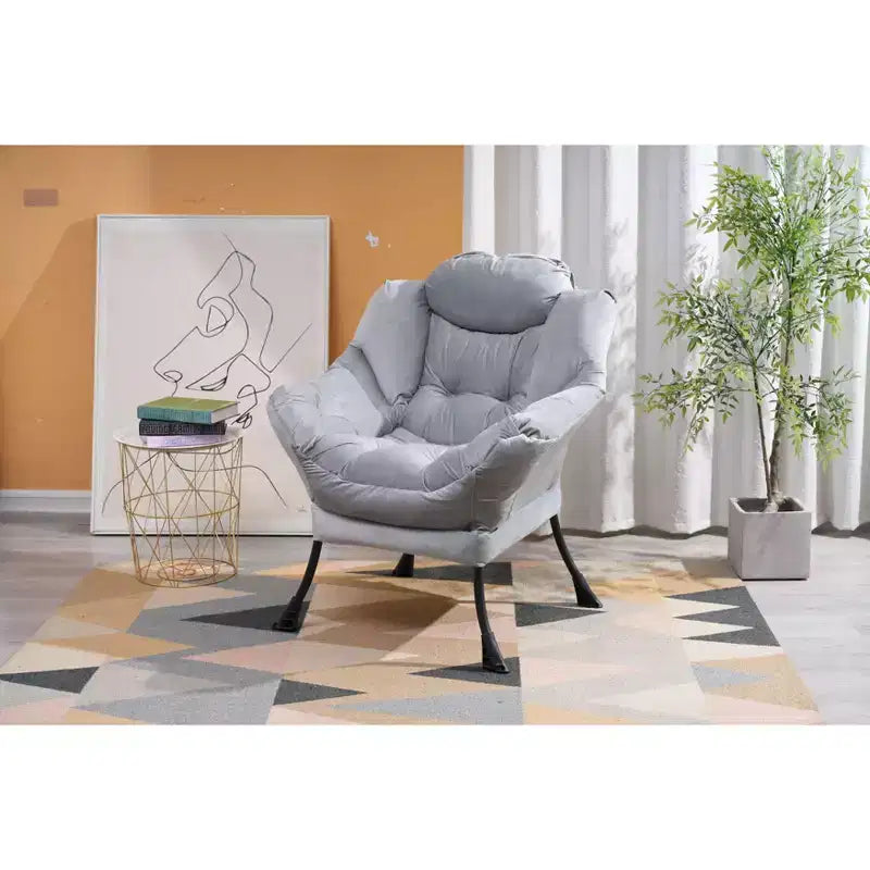 Fauteuil d'appoint Okak en tissu de coton, fauteuil paresseux avec poche latérale rembourrée, fauteuil de salon, canapé de loisirs avec cadre en acier