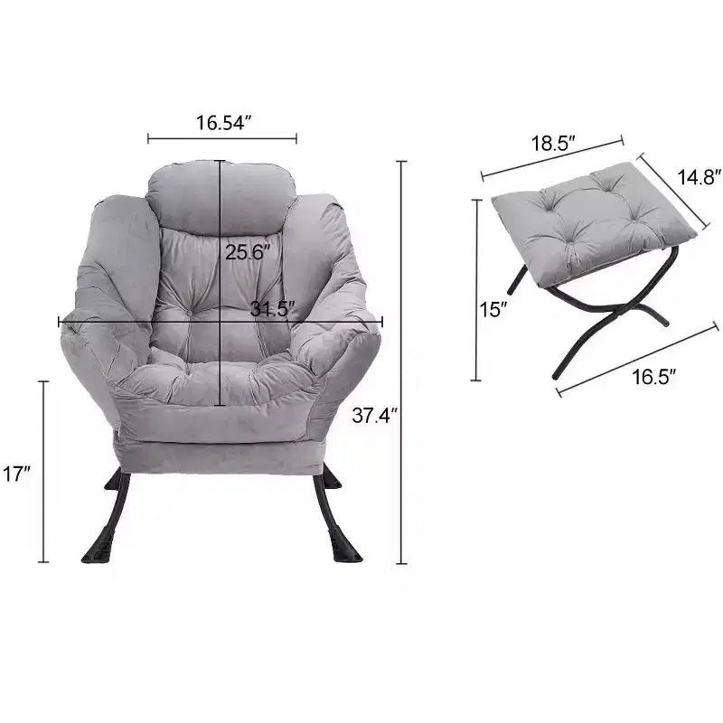 Fauteuil d'appoint Okak en tissu de coton, fauteuil paresseux avec poche latérale rembourrée, fauteuil de salon, canapé de loisirs avec cadre en acier