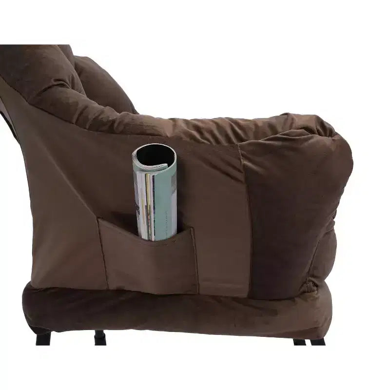 Fauteuil d'appoint Okak en tissu de coton, fauteuil paresseux avec poche latérale rembourrée, fauteuil de salon, canapé de loisirs avec cadre en acier
