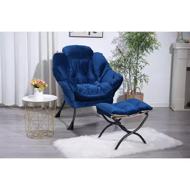 Fauteuil d'appoint Okak en tissu de coton, fauteuil paresseux avec poche latérale rembourrée, fauteuil de salon, canapé de loisirs avec cadre en acier