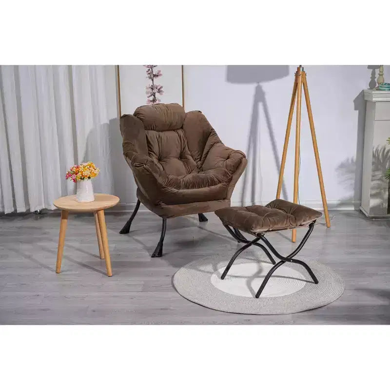 Fauteuil d'appoint Okak en tissu de coton, fauteuil paresseux avec poche latérale rembourrée, fauteuil de salon, canapé de loisirs avec cadre en acier