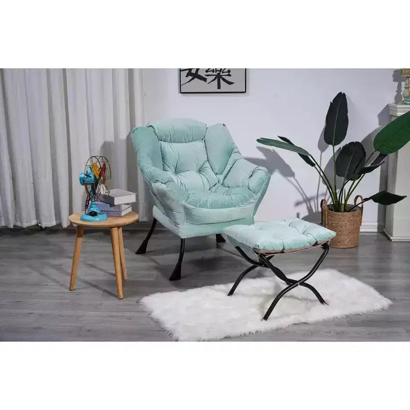 Fauteuil d'appoint Okak en tissu de coton, fauteuil paresseux avec poche latérale rembourrée, fauteuil de salon, canapé de loisirs avec cadre en acier