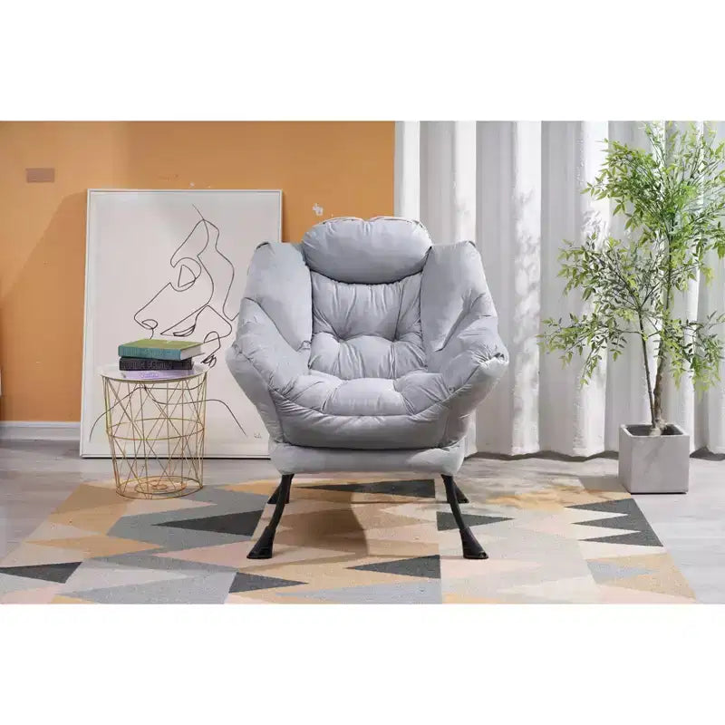 Okak Accent Chair Cotton Fabric Lazy Chair with Upholstered Side Pocket Armchair Leisure Sofa Chair with Steel Frame