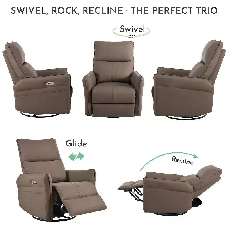Fauteuil inclinable électrique Okak Power Rocking avec poche latérale Fauteuil d'appoint pivotant à 270° Petit canapé pour salon, chambre et salle de cinéma maison