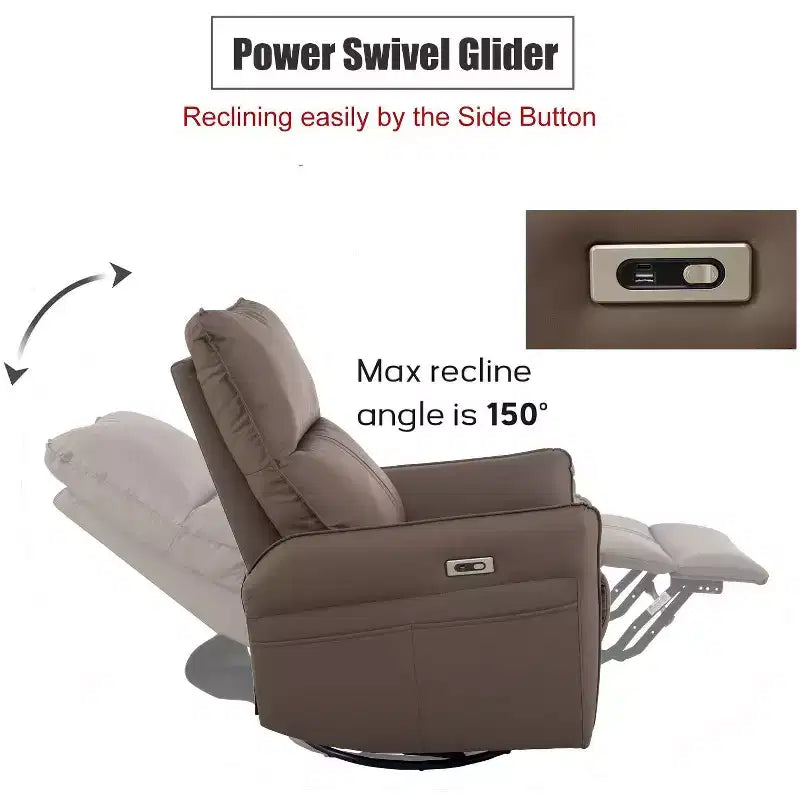 Fauteuil inclinable électrique Okak Power Rocking avec poche latérale Fauteuil d'appoint pivotant à 270° Petit canapé pour salon, chambre et salle de cinéma maison