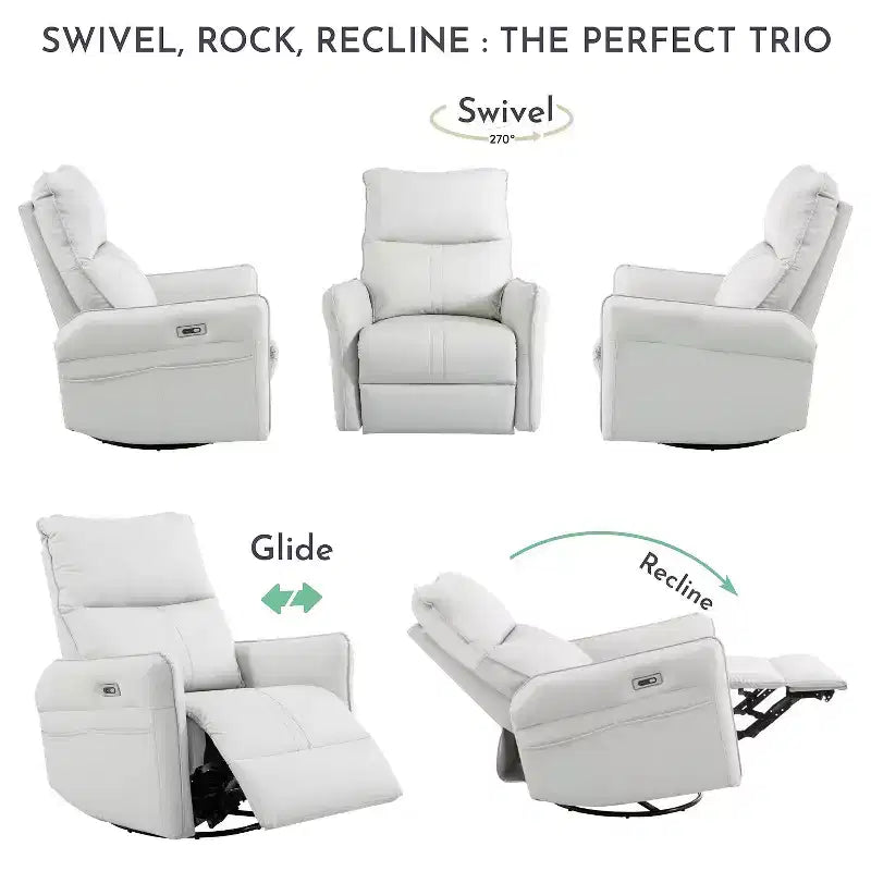 Fauteuil inclinable électrique Okak Power Rocking avec poche latérale Fauteuil d'appoint pivotant à 270° Petit canapé pour salon, chambre et salle de cinéma maison
