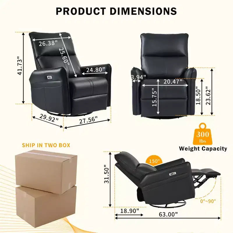 Fauteuil inclinable électrique Okak Power Rocking avec poche latérale Fauteuil d'appoint pivotant à 270° Petit canapé pour salon, chambre et salle de cinéma maison