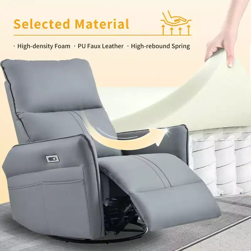 Fauteuil inclinable électrique Okak Power Rocking avec poche latérale Fauteuil d'appoint pivotant à 270° Petit canapé pour salon, chambre et salle de cinéma maison