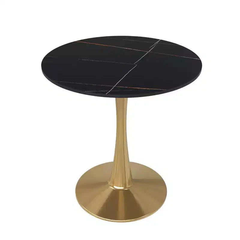 LeisureMod Bristol 27 Round Dining Table  Sintered Stone Top Accent Caf Table & Sturdy Steel Gold Pedestal Base for Kitchen and Small Spaces