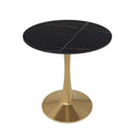 LeisureMod Bristol 27 Round Dining Table  Sintered Stone Top Accent Caf Table & Sturdy Steel Gold Pedestal Base for Kitchen and Small Spaces