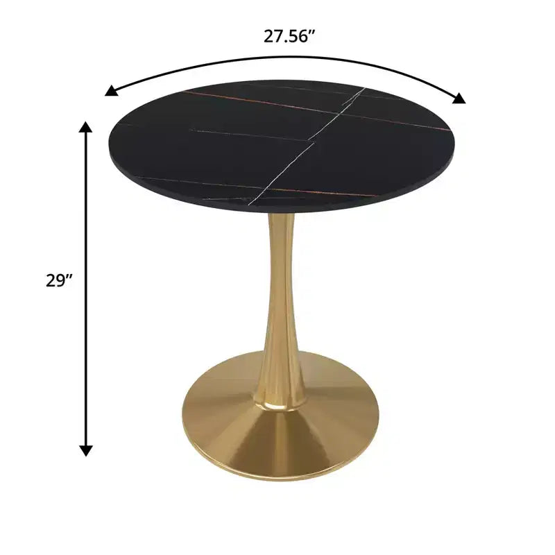 LeisureMod Bristol 27 Table à manger ronde Plateau en pierre frittée Table d'appoint de café et base à piédestal en acier doré robuste pour cuisine et petits espaces