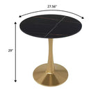 LeisureMod Bristol 27 Table à manger ronde Plateau en pierre frittée Table d'appoint de café et base à piédestal en acier doré robuste pour cuisine et petits espaces
