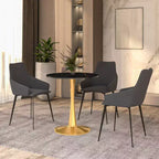 LeisureMod Bristol 27 Table à manger ronde Plateau en pierre frittée Table d'appoint de café et base à piédestal en acier doré robuste pour cuisine et petits espaces