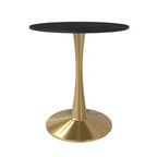 LeisureMod Bristol 27 Table à manger ronde Plateau en pierre frittée Table d'appoint de café et base à piédestal en acier doré robuste pour cuisine et petits espaces