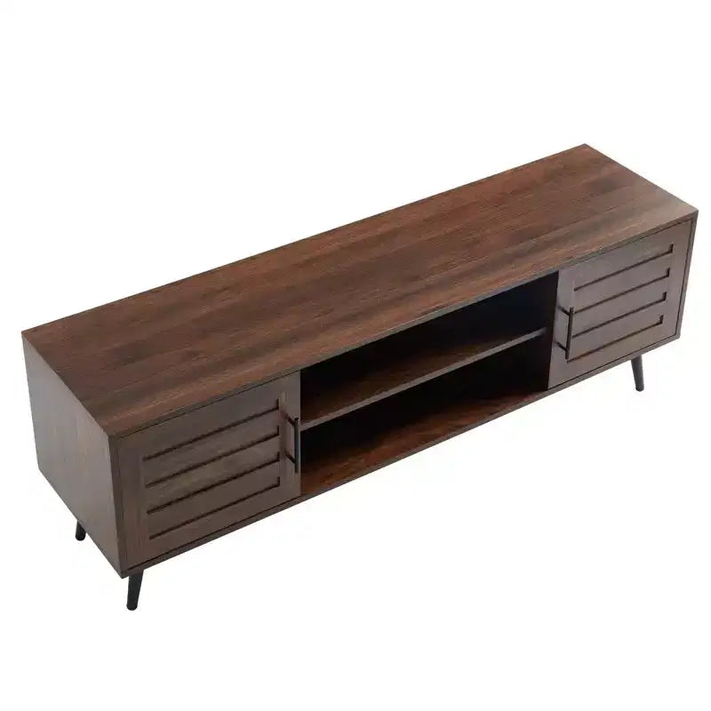 Chic Crate - Meuble TV Bryner en noyer foncé de style Mid-Century pour téléviseurs jusqu'à 65 pouces avec rangement et gestion des câbles