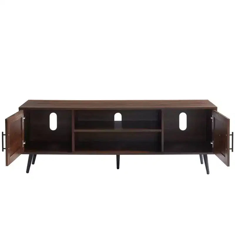 Chic Crate - Meuble TV Bryner en noyer foncé de style Mid-Century pour téléviseurs jusqu'à 65 pouces avec rangement et gestion des câbles