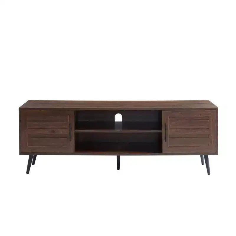 Chic Crate - Meuble TV Bryner en noyer foncé de style Mid-Century pour téléviseurs jusqu'à 65 pouces avec rangement et gestion des câbles