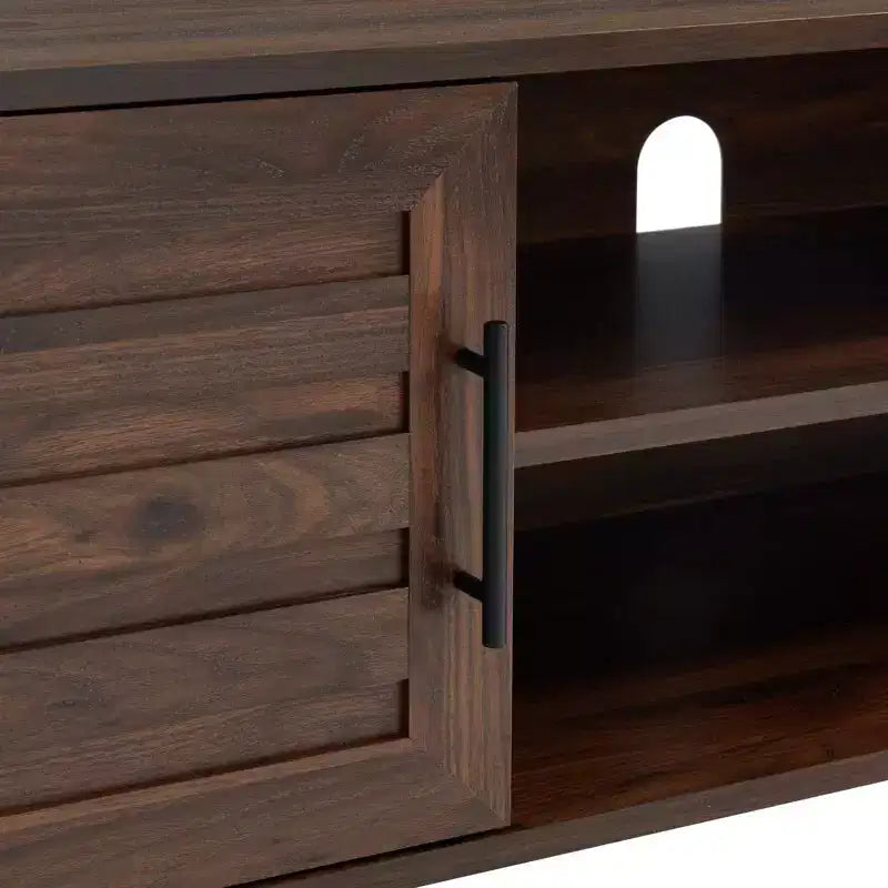Chic Crate - Meuble TV Bryner en noyer foncé de style Mid-Century pour téléviseurs jusqu'à 65 pouces avec rangement et gestion des câbles