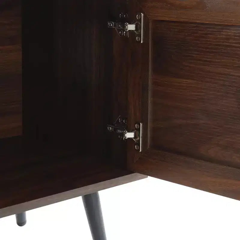 Chic Crate - Meuble TV Bryner en noyer foncé de style Mid-Century pour téléviseurs jusqu'à 65 pouces avec rangement et gestion des câbles