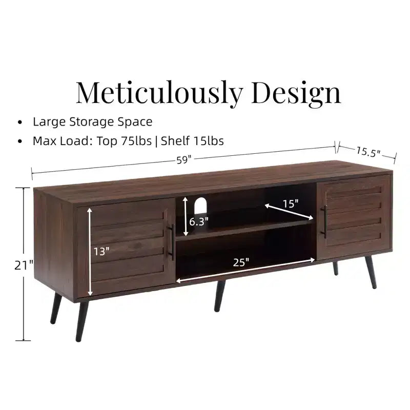 Chic Crate - Meuble TV Bryner en noyer foncé de style Mid-Century pour téléviseurs jusqu'à 65 pouces avec rangement et gestion des câbles