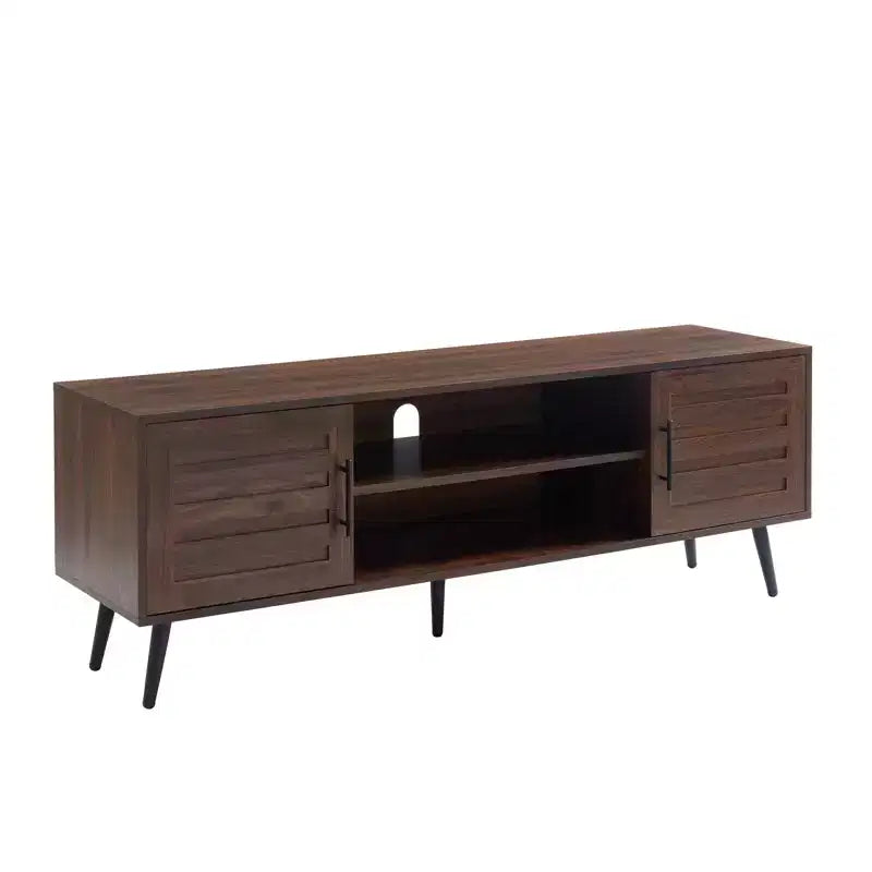 Chic Crate - Meuble TV Bryner en noyer foncé de style Mid-Century pour téléviseurs jusqu'à 65 pouces avec rangement et gestion des câbles