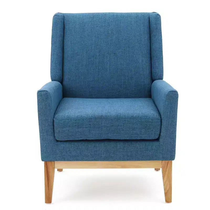 Fauteuil moderne Okak Mid-Century, Chaise rembourrée confortable au design classique, Chaise d'appoint élégante pour le salon, le bureau, Bleu