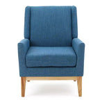 Fauteuil moderne Okak Mid-Century, Chaise rembourrée confortable au design classique, Chaise d'appoint élégante pour le salon, le bureau, Bleu