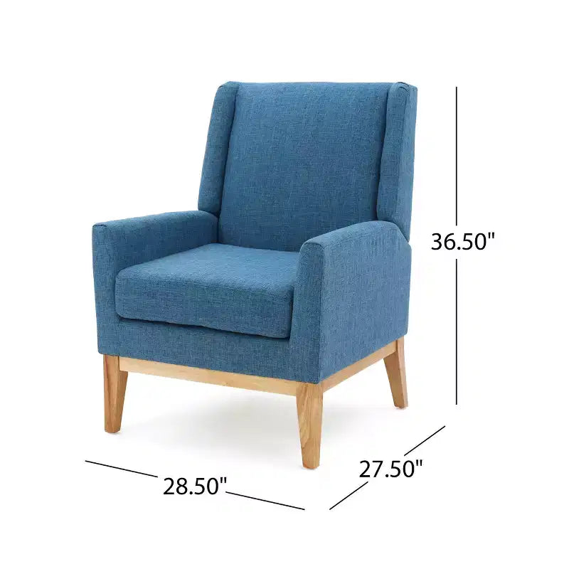 Fauteuil moderne Okak Mid-Century, Chaise rembourrée confortable au design classique, Chaise d'appoint élégante pour le salon, le bureau, Bleu