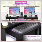 BestMassage Bureau d'ordinateur de 43 pouces avec tiroirs, support de clavier, support d'unité centrale, bureau de jeu, noir
