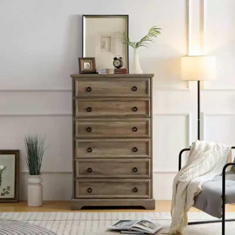 Commode moderne à 6 tiroirs, commodes pour chambre à coucher, chiffonnier haut, organisateurs et rangement de placard pour vêtements - Poignée facile à tirer