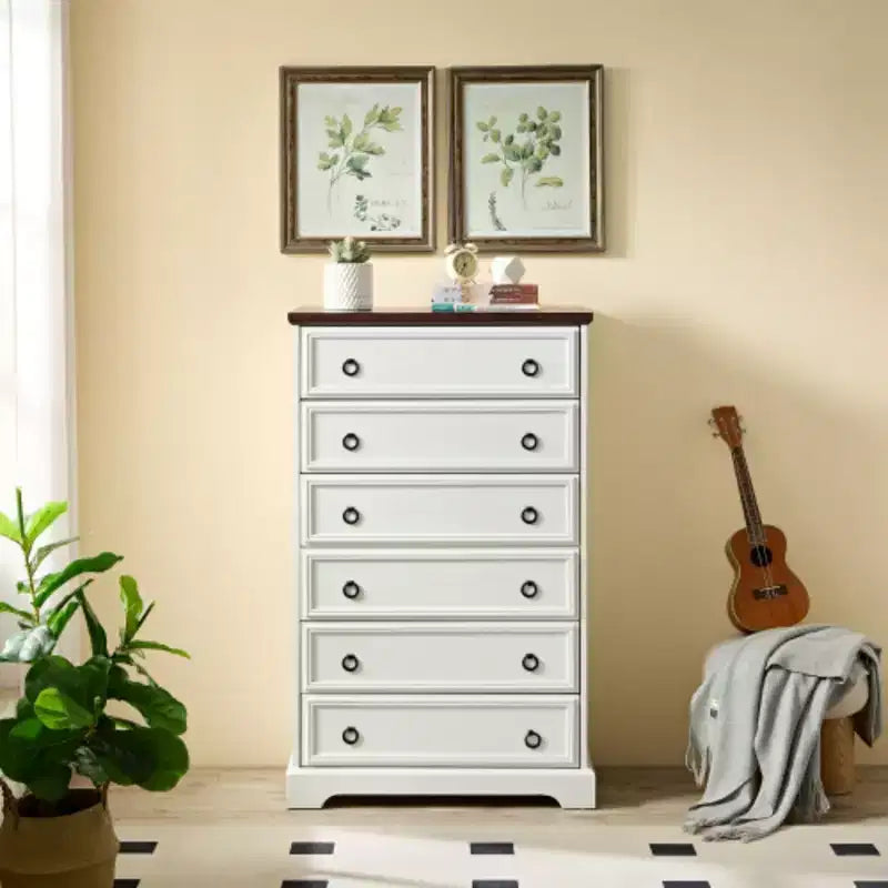 Commode moderne à 6 tiroirs, commodes pour chambre à coucher, chiffonnier haut, organisateurs et rangement de placard pour vêtements - Poignée facile à tirer