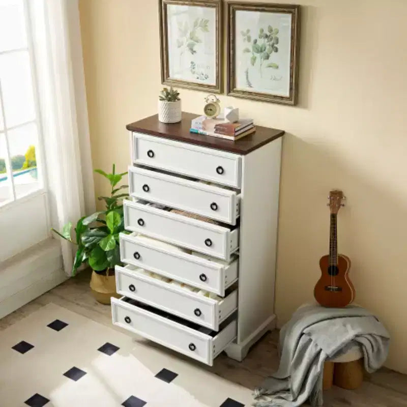 Modern 6 Drawer Dresser, Dressers for Bedroom, Tall Chest of Drawers Closet Organizers & Storage Clothes - Easy Pull Handle