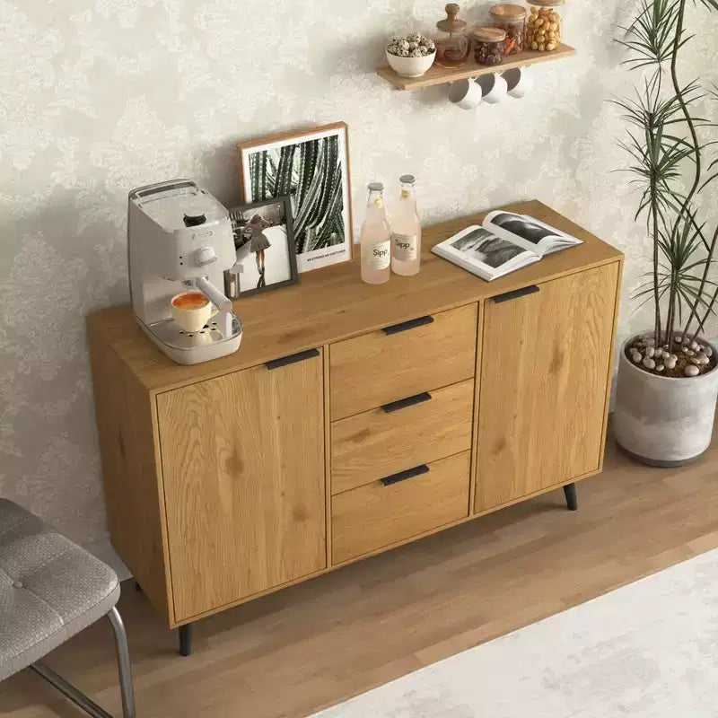 Bahut de salle à manger avec rangement, meuble de bar à café en bois, buffet de cuisine de 120 cm avec 3 tiroirs et 2 portes