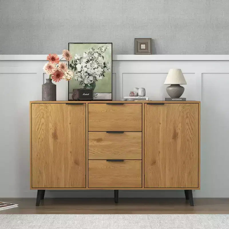 Bahut de salle à manger avec rangement, meuble de bar à café en bois, buffet de cuisine de 120 cm avec 3 tiroirs et 2 portes