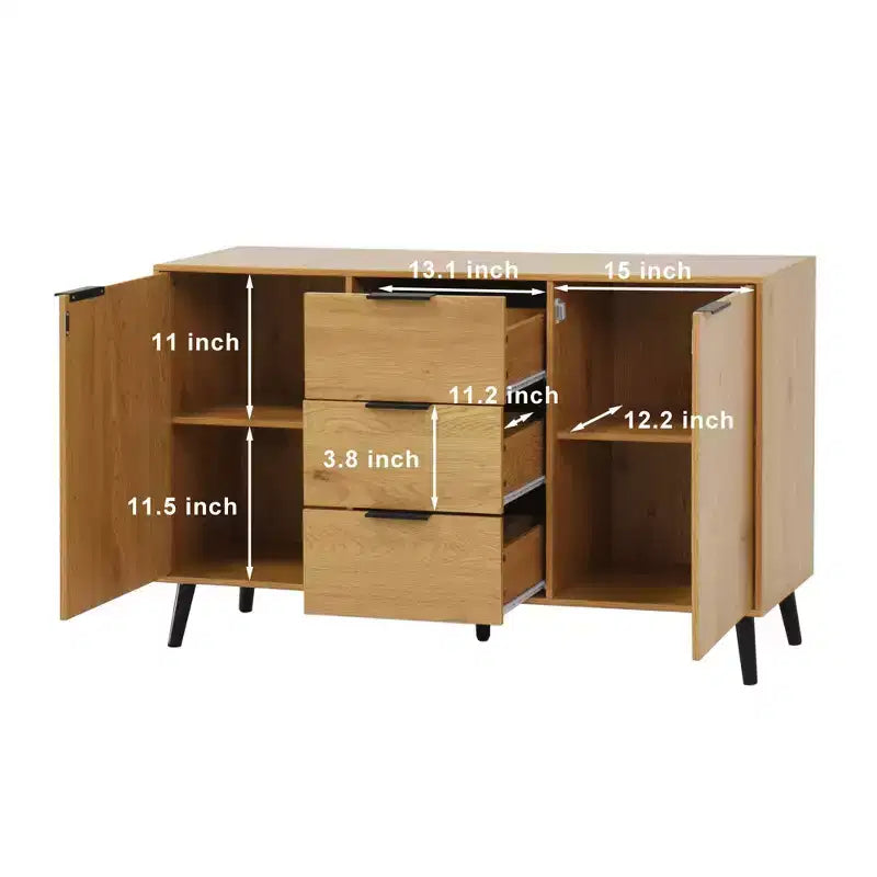 Bahut de salle à manger avec rangement, meuble de bar à café en bois, buffet de cuisine de 120 cm avec 3 tiroirs et 2 portes