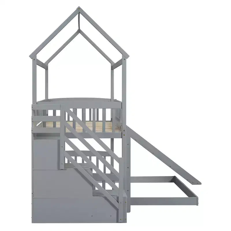 Lit superposé Whisen Twin sur Full avec toboggan, lit cabane avec toboggan