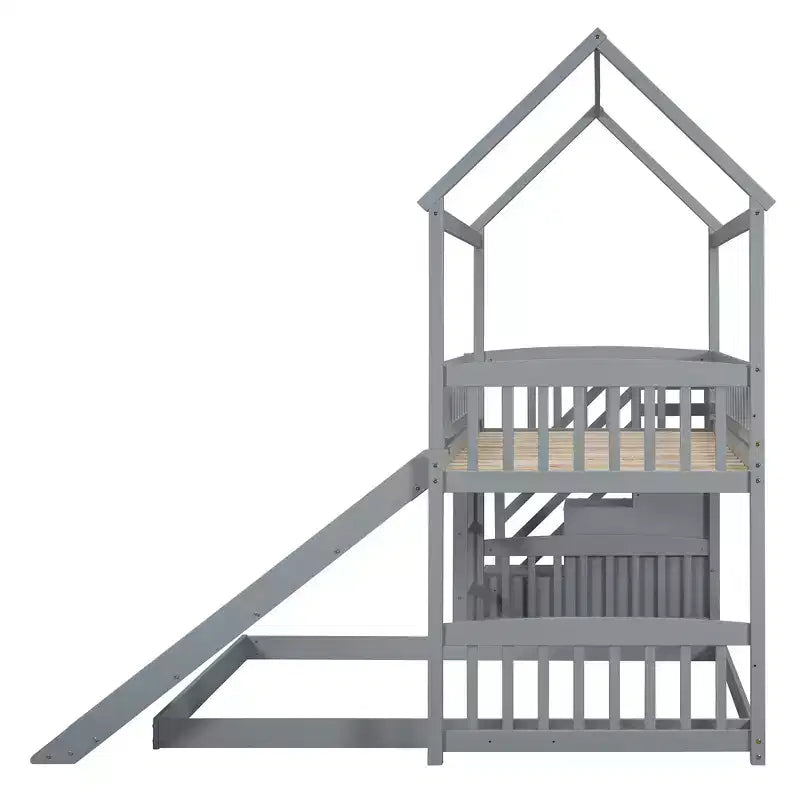 Lit superposé Whisen Twin sur Full avec toboggan, lit cabane avec toboggan