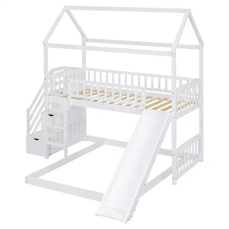 Lit superposé Whisen Twin sur Full avec toboggan, lit cabane avec toboggan