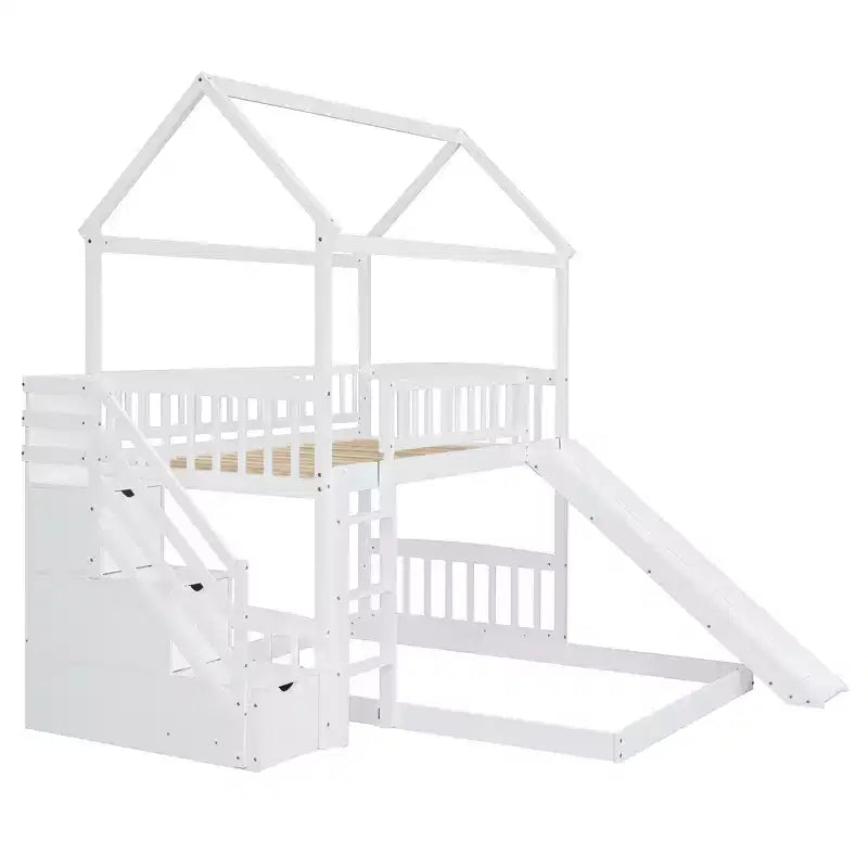 Lit superposé Whisen Twin sur Full avec toboggan, lit cabane avec toboggan