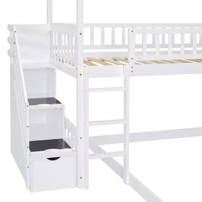 Lit superposé Whisen Twin sur Full avec toboggan, lit cabane avec toboggan